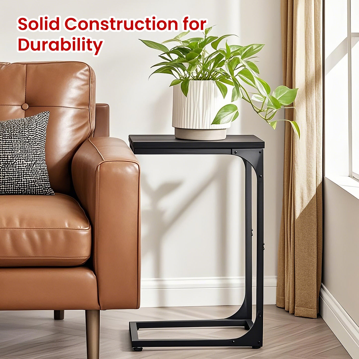 2-Pack C-Shaped End Tables - Slim Sofa Side Tables, 24.4" Height, Steel Frame, Ebonized Oak and Black