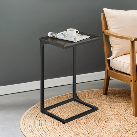 C-Shaped End Table Set of 2 - Sofa Side Tables with Metal Frame, Space-Saving Design, Ebonized Oak and Black