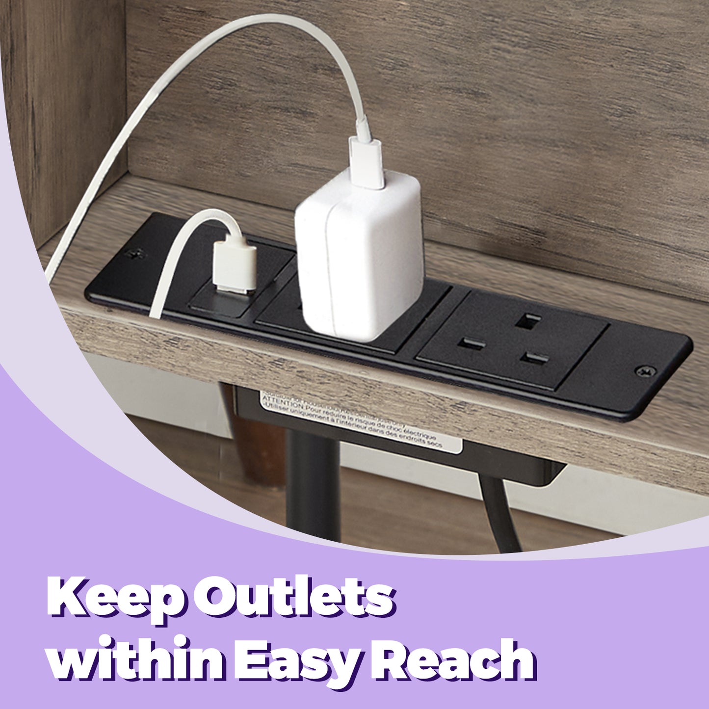 3-Tier Charging Side Table - End Table with 2 Outlets & 2 USB Ports, Space-Saving Nightstand in Greige and Black