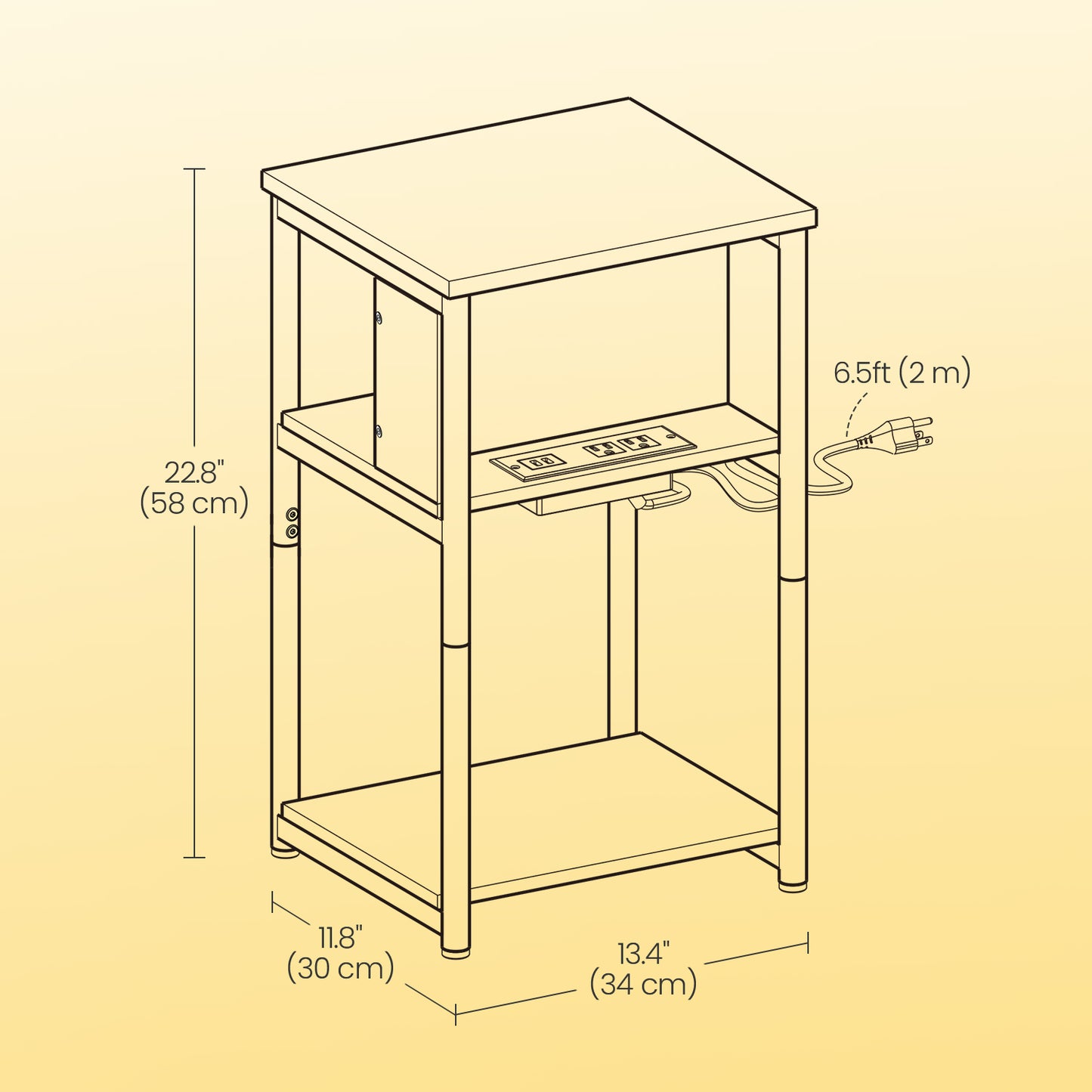 3-Tier Charging Side Table - End Table with 2 Outlets & 2 USB Ports, Space-Saving Nightstand in Misty Gray and Black