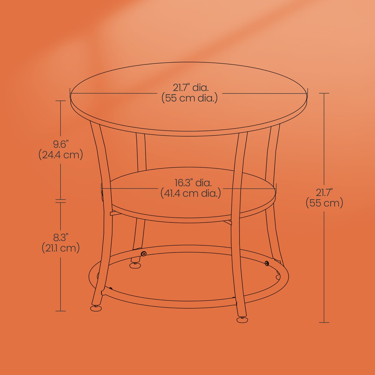 Round Side Table with Storage - 2-Tier Design, Steel Frame, 66lb Capacity, Space-Saving, Greige and Black