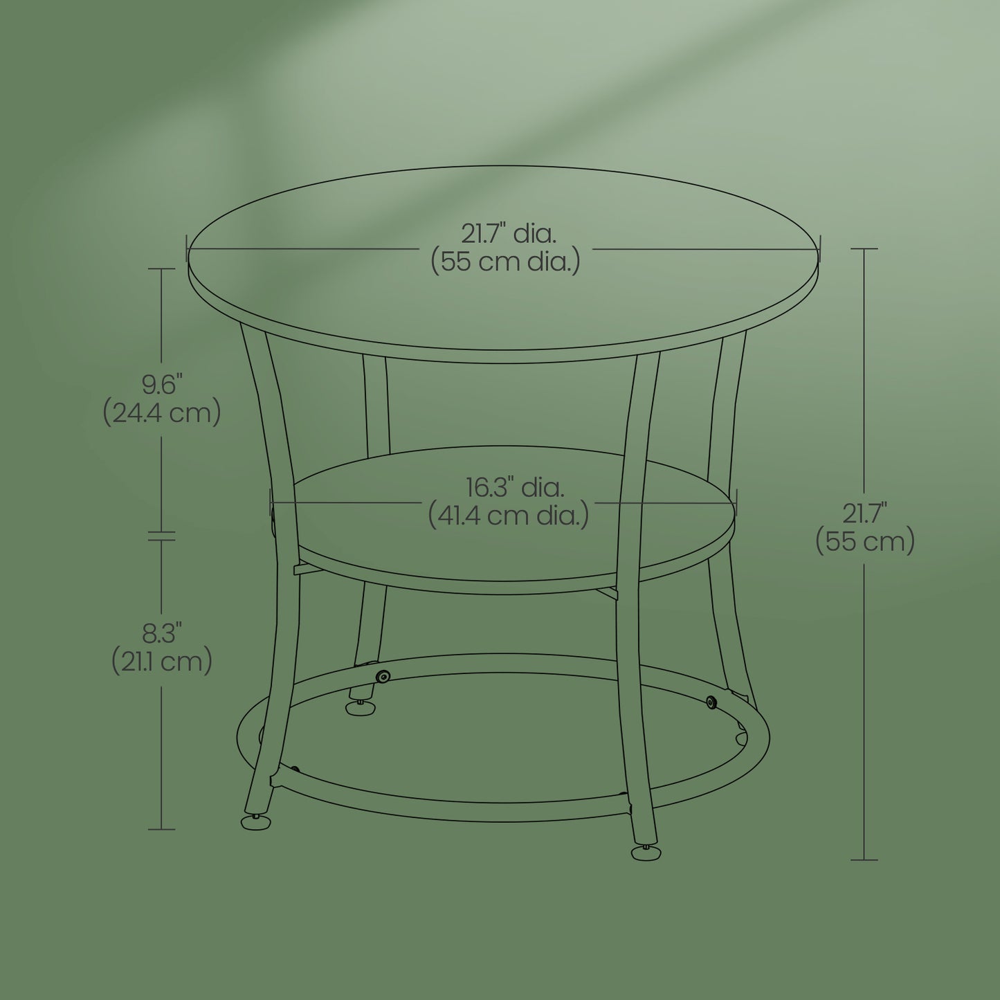 Round Side Table with Storage - 2-Tier Design, Steel Frame, 66lb Capacity, Space-Saving, Rustic Brown and Black