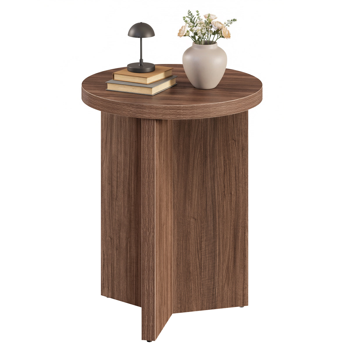 LEDREM Minimalist Round Side Table with Y-Shaped Base 15.7 x 15.7 x 19.7 Inches Chestnut Walnut