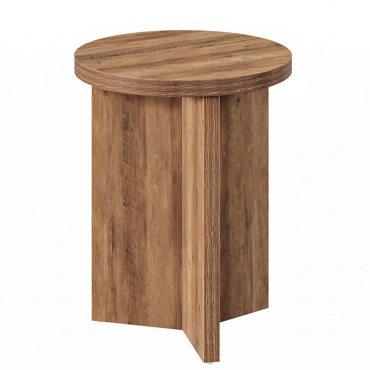 LEDREM Minimalist Round Side Table with Y-Shaped Base 15.7 x 15.7 x 19.7 Inches Honey Brown