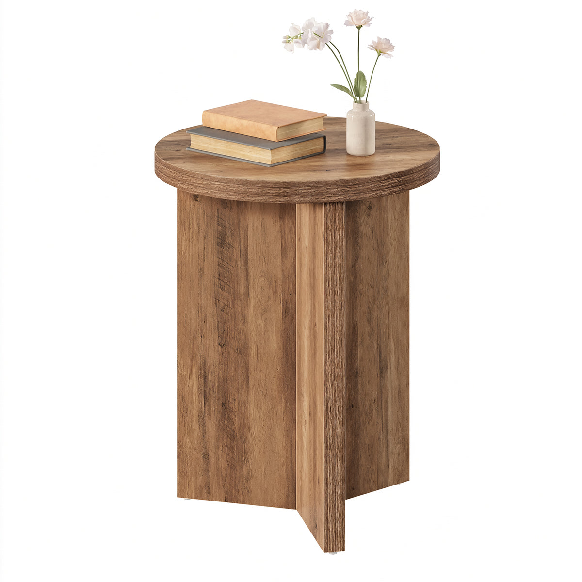 LEDREM Minimalist Round Side Table with Y-Shaped Base 15.7 x 15.7 x 19.7 Inches Honey Brown