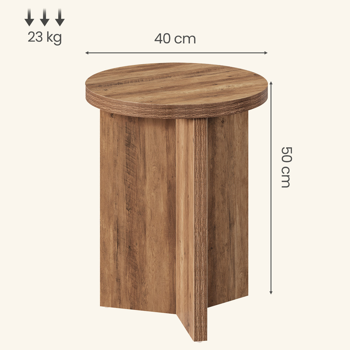 LEDREM Minimalist Round Side Table with Y-Shaped Base 15.7 x 15.7 x 19.7 Inches Honey Brown