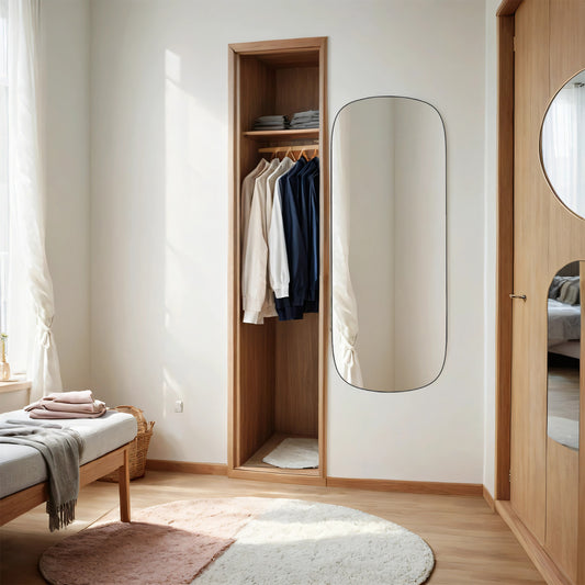 Arched Full Length Wall Mirror 47.2x18.5 Inches, Frameless Over Door/Wall Mount Mirror for Bedroom Living Room, Ink Black