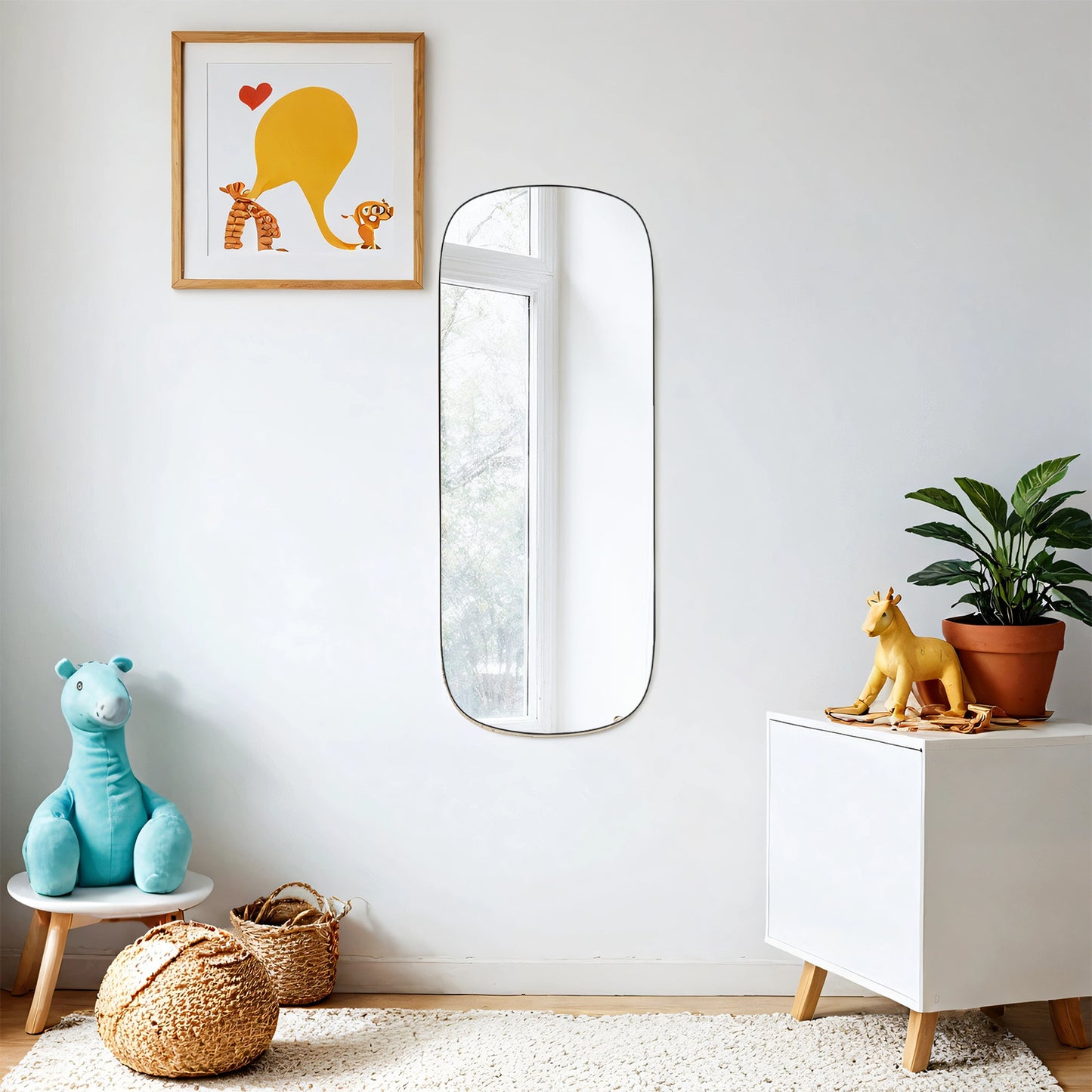 Arched Full Length Wall Mirror 47.2x18.5 Inches, Frameless Over Door/Wall Mount Mirror for Bedroom Living Room, Ink Black