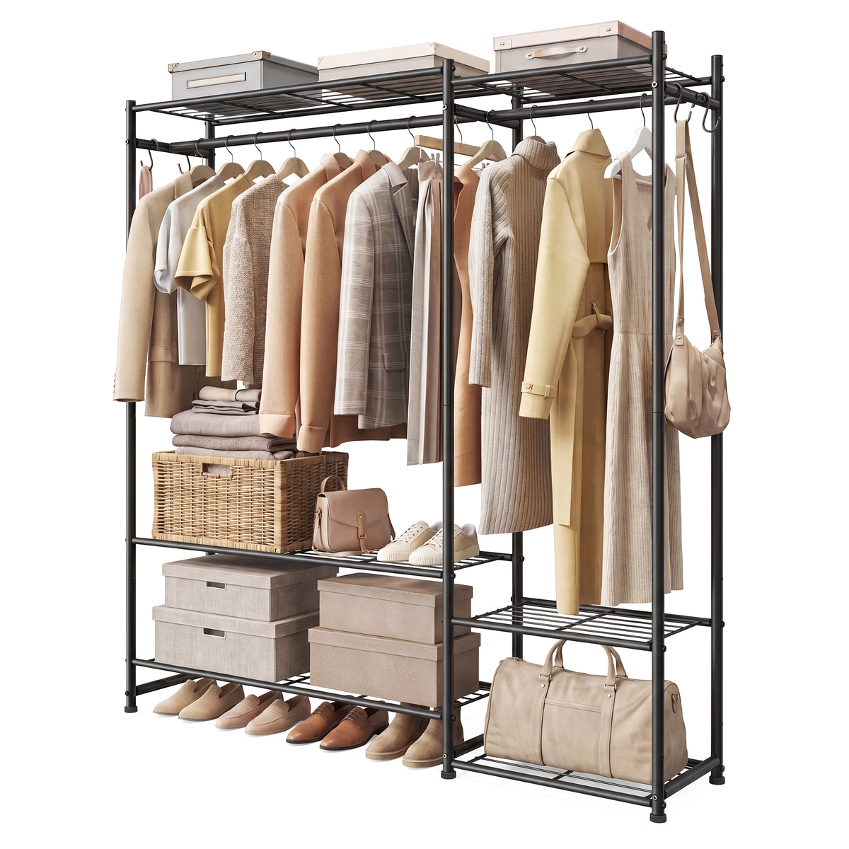 Portable Closet Wardrobe, Heavy-Duty Metal Freestanding Closet System with 7 Shelves, 49.1 x 11.8 x 61.9 Inches, Black
