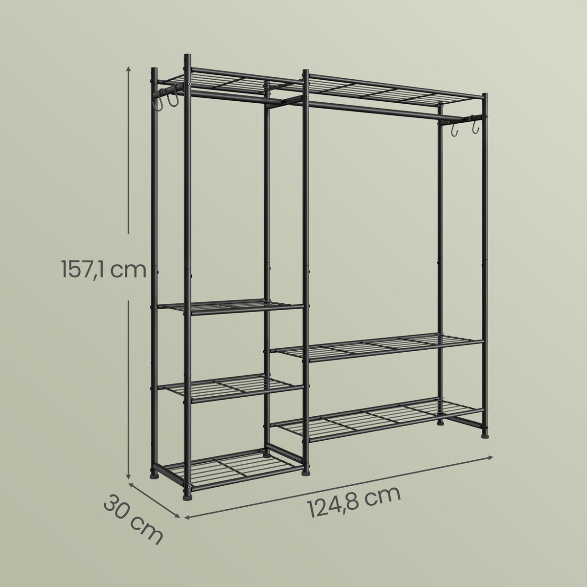 Portable Closet Wardrobe, Heavy-Duty Metal Freestanding Closet System with 7 Shelves, 49.1 x 11.8 x 61.9 Inches, Black