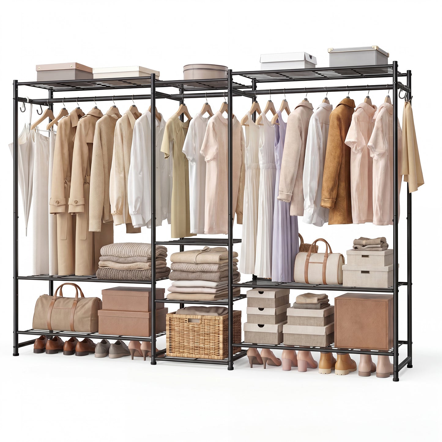 Portable Closet Wardrobe, Heavy-Duty Steel Freestanding Closet System with 10 Shelves, 81.3 x 11.8 x 61.9 Inches, Black