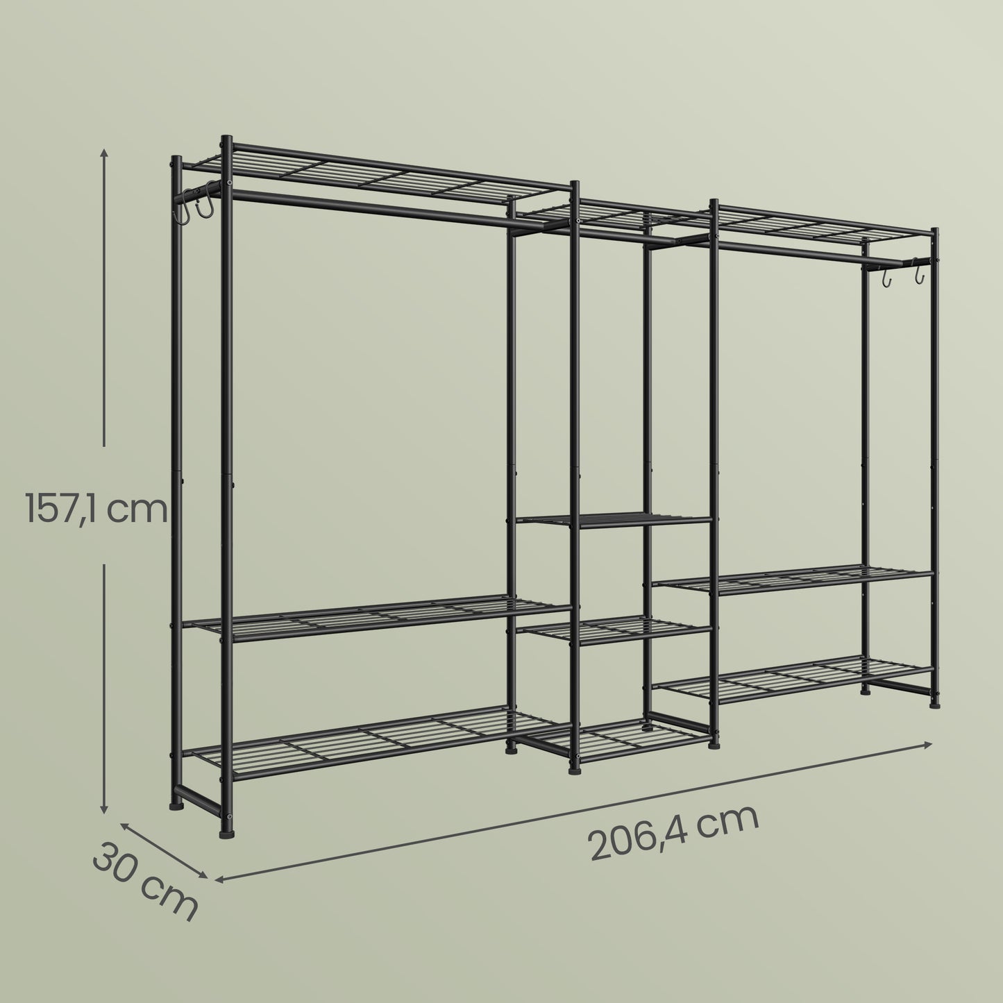 Portable Closet Wardrobe, Heavy-Duty Steel Freestanding Closet System with 10 Shelves, 81.3 x 11.8 x 61.9 Inches, Black