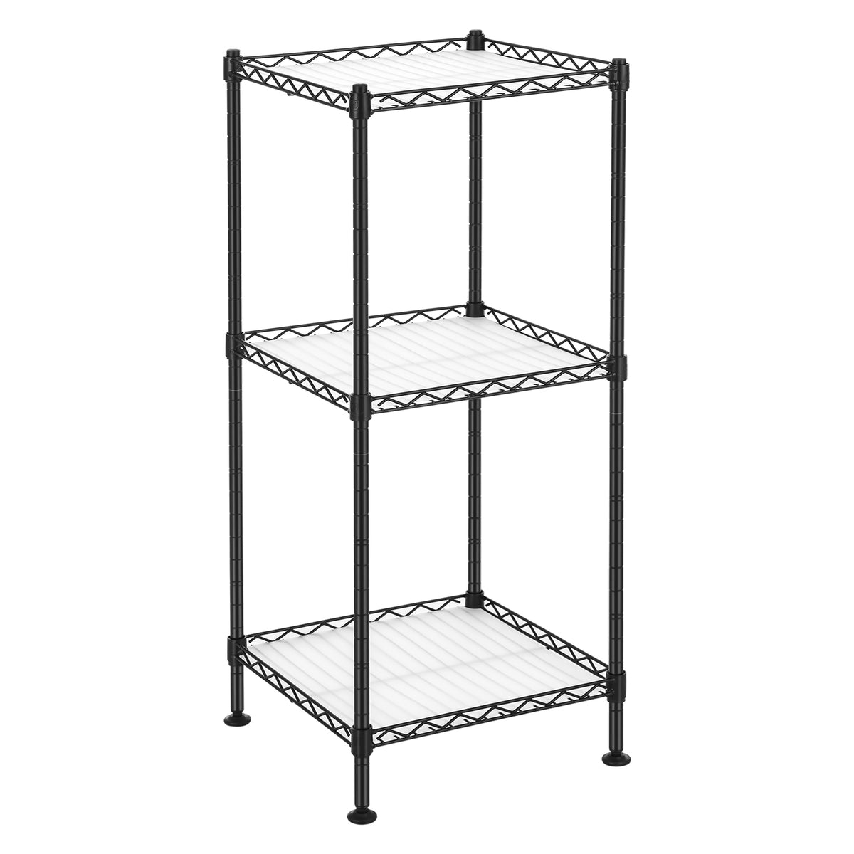 LEDREM Bathroom Shelf, 3-Tier Storage Rack for Small Space, with 5 PP Shelf Liners, Removable Hook, Extendable Design, Black