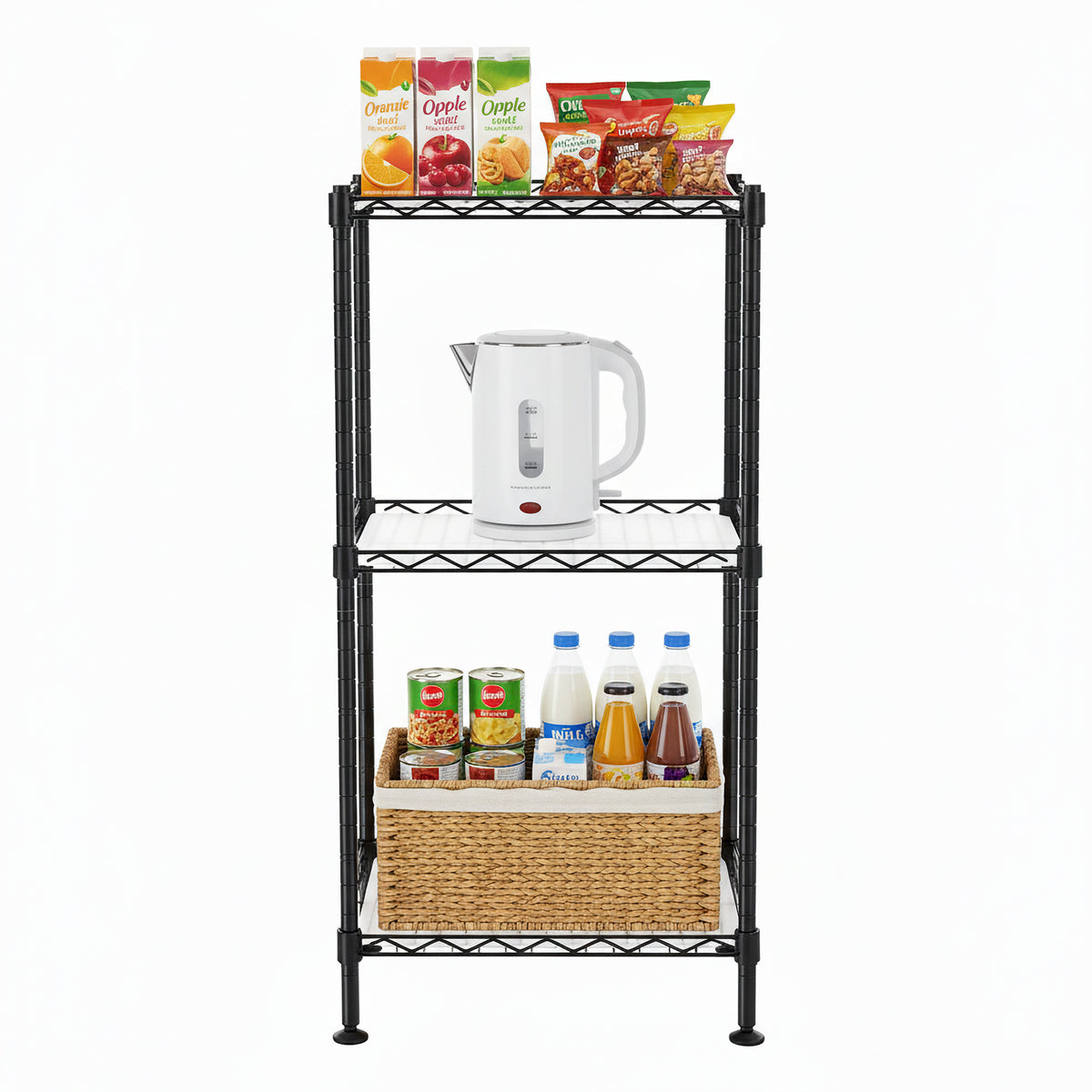 LEDREM Bathroom Shelf, 3-Tier Storage Rack for Small Space, with 5 PP Shelf Liners, Removable Hook, Extendable Design, Black
