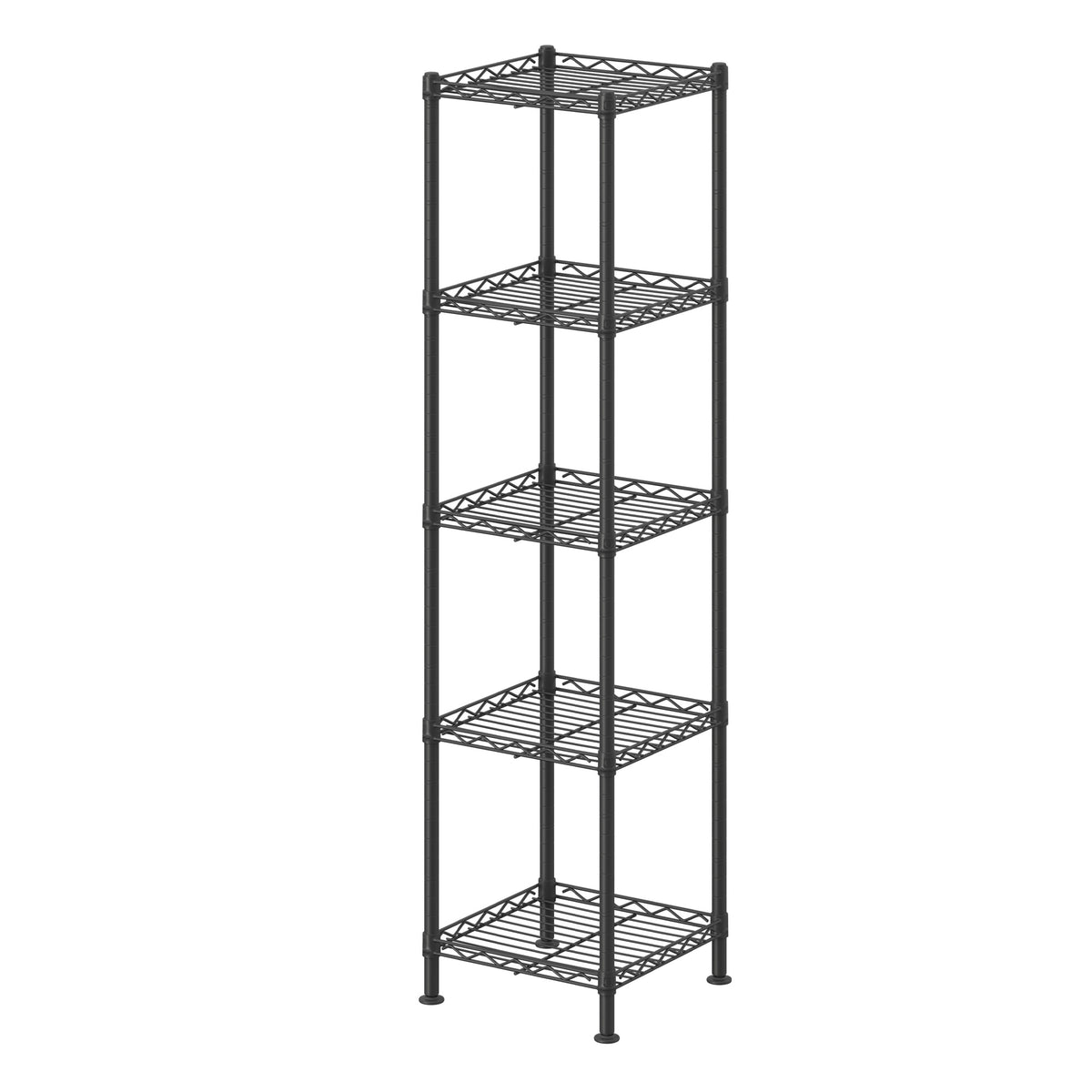 LEDREM Storage Shelves, 5-Tier Adjustable Narrow Metal Shelving Unit for Kitchen Storage, 11.8 x 11.8 x 48.3 Inches, Ink Black