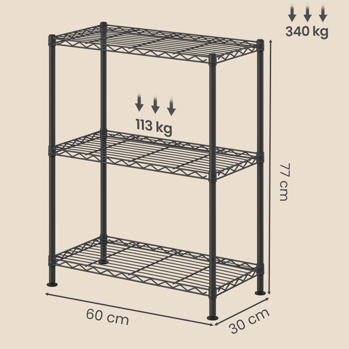 3-Tier Storage Rack, Bathroom Shelf with 4 PP Shelf Liners, Removable Hook, Extendable, Black