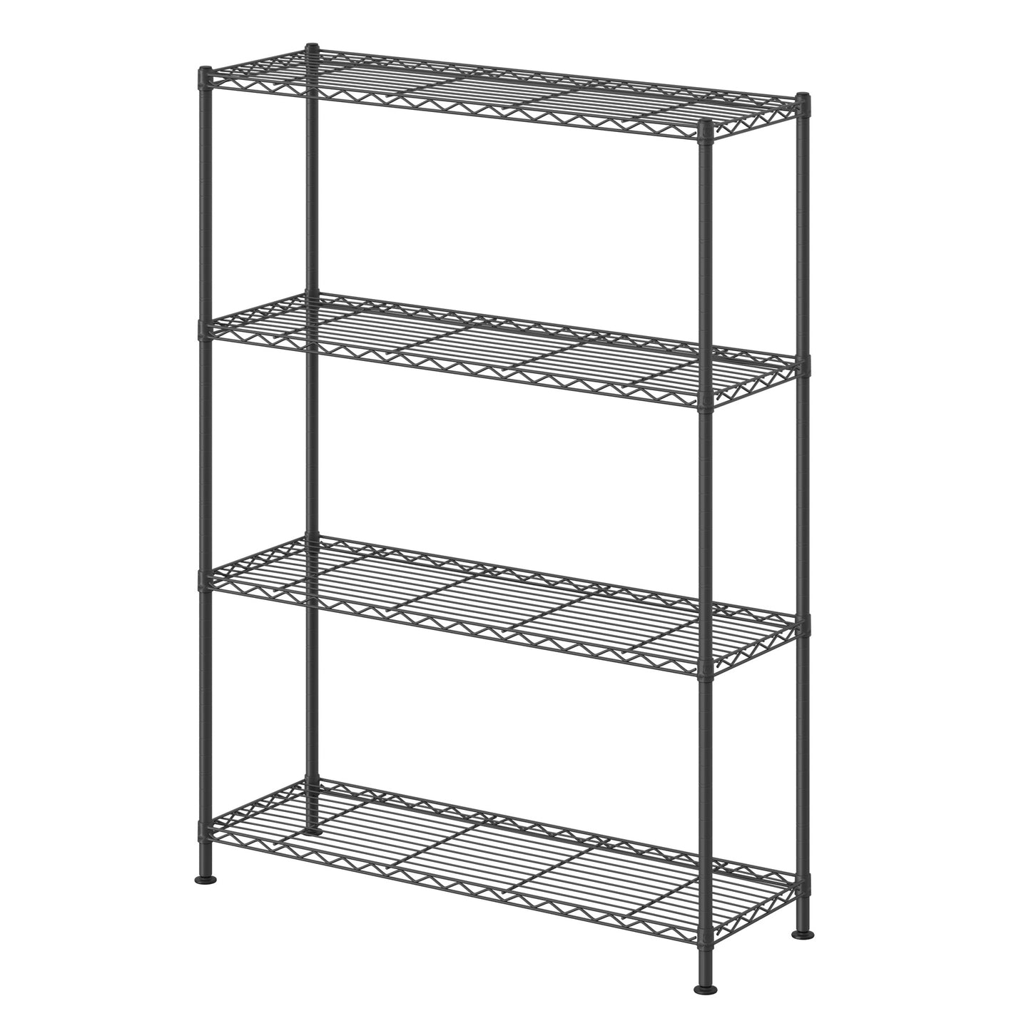 4-Tier Storage Rack, Bathroom Shelf with 4 PP Shelf Liners, Removable Hook, Extendable, Black