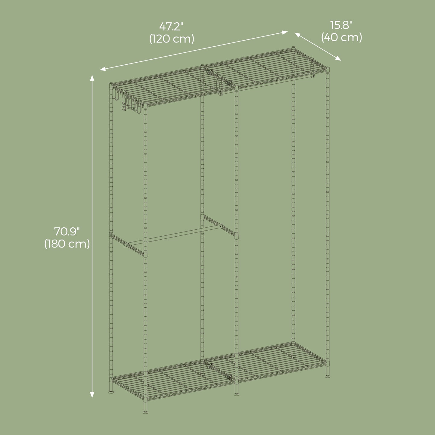 Freestanding Clothes Rack, Metal Heavy-Duty Garment Rack/Wardrobe Closet with 3 Hanging Rods, 4 Shelves, Adjustable/Removable Parts, Tool-Free Assembly for Home Storage,Ink Black