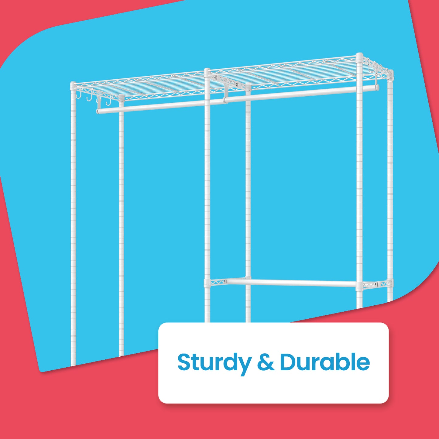 Heavy Duty Portable Wardrobe Closet, Freestanding Clothes Rack/Metal Garment Rack (15.8x68.9x70.9in) with 4 Hanging Rails, 8 Adjustable Wire Shelves, Dividable, Easy Assembly,Cloud White