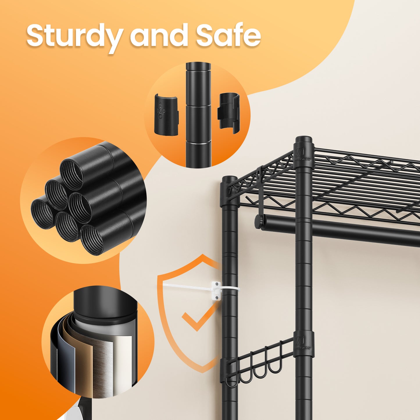 Heavy-Duty Garment Rack with Adjustable Shelves & Hanging Rails, 68.7-Inch Wide Portable Closet, No-Tool Assembly, Ink Black