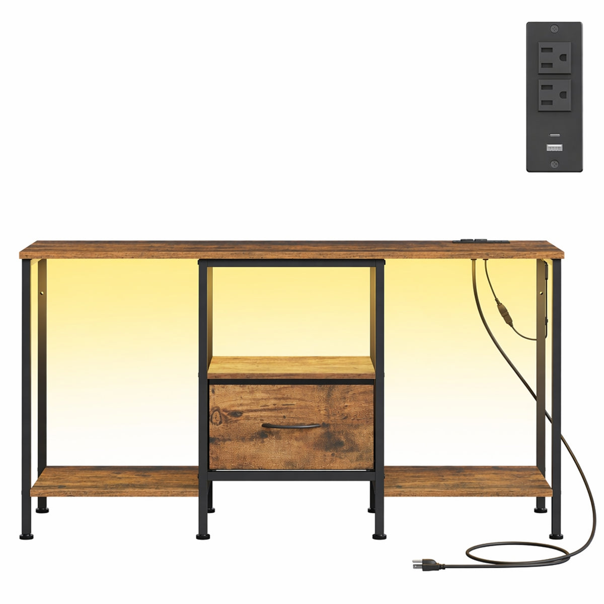 LEDREM TV Stand with LED Lights and Power Outlets, Entertainment Center with Drawer, 44.8 x 11.8 x 23.6 inches, Tan