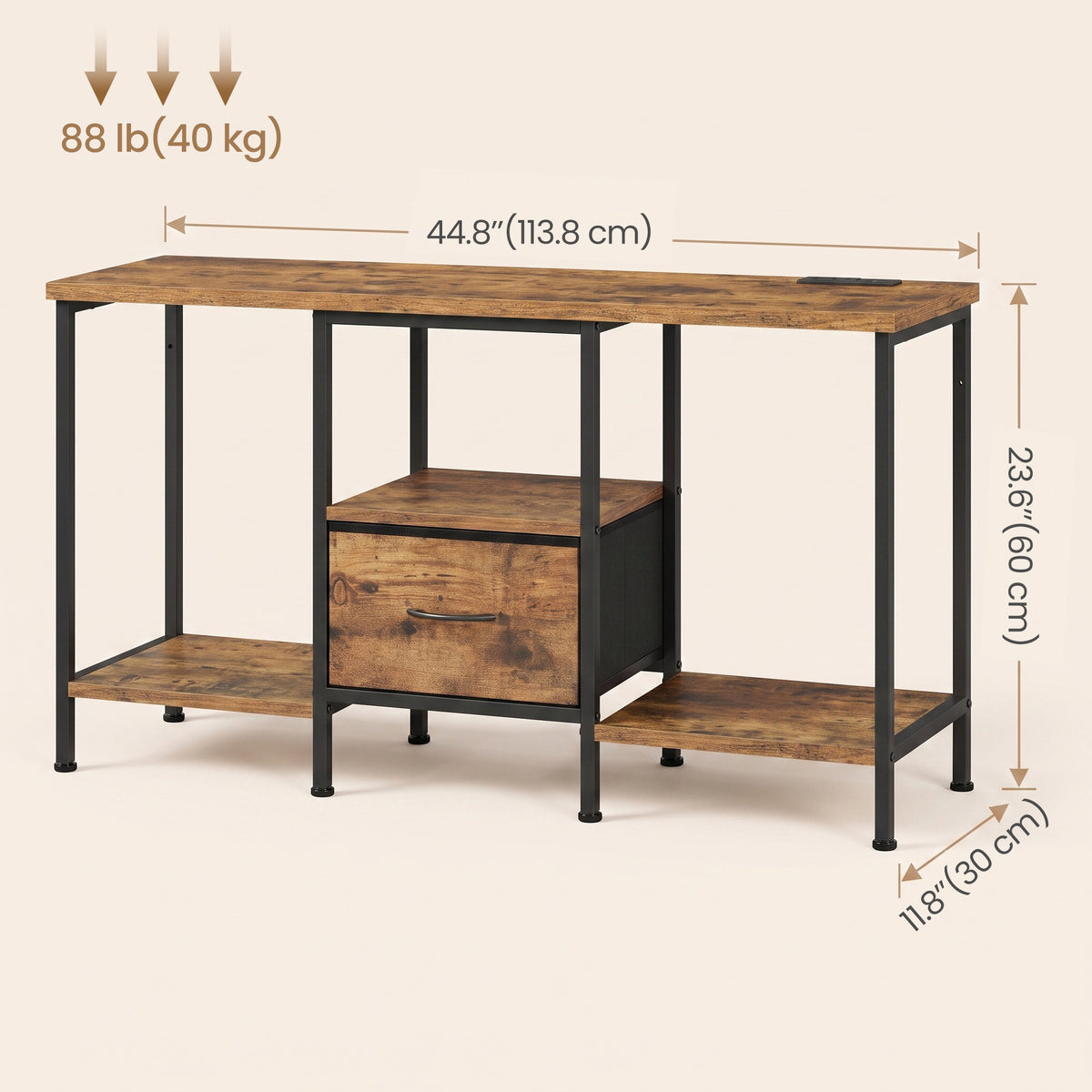 LEDREM TV Stand with LED Lights and Power Outlets, Entertainment Center with Drawer, 44.8 x 11.8 x 23.6 inches, Tan