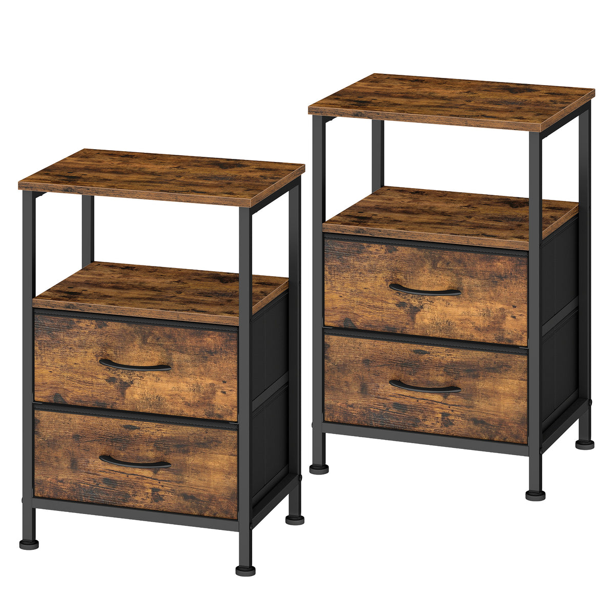 LEDREM Nightstand with Open Shelf and 2 Fabric Drawers, 15.6 x 11.8 x 23.8 inches, Rustic Brown