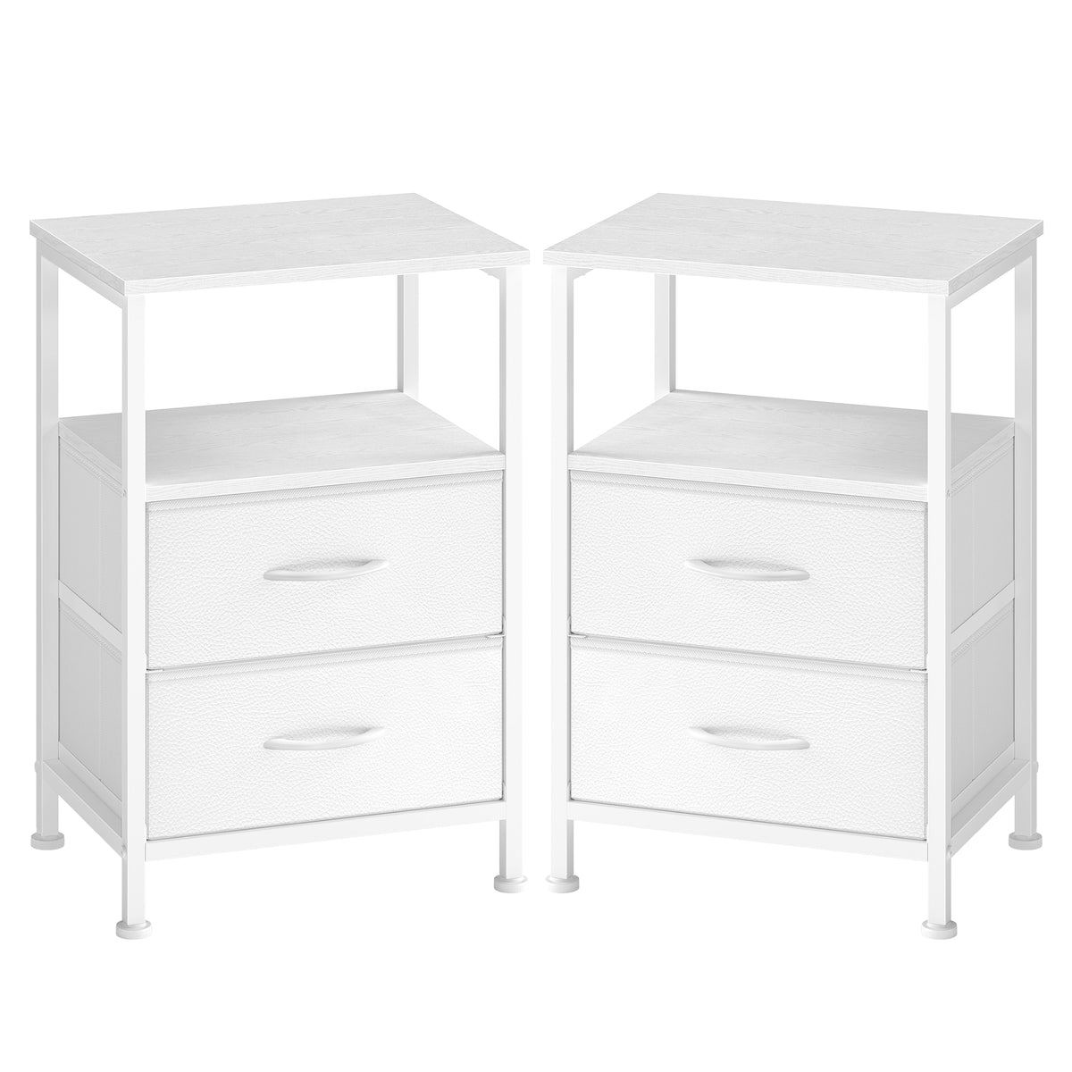 LEDREM Nightstand with Open Shelf and 2 Fabric Drawers, 15.6 x 11.8 x 23.8 inches, Cloud White