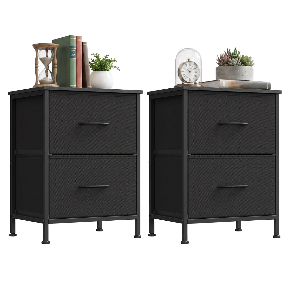 LEDREM Nightstand with 2 Non-Woven Fabric Drawers, Chest of Drawers for Bedroom, Closet, Black