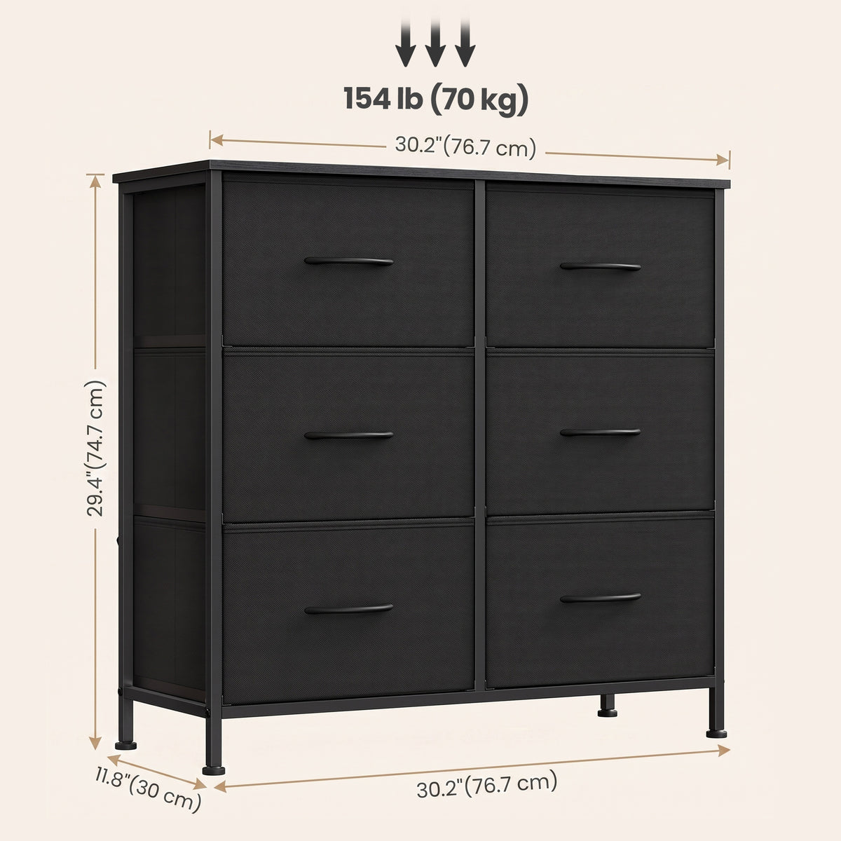 LEDREM Modern 6-Drawer Dresser, Storage Organizer Unit for Bedroom, 30.2 x 11.8 x 29.4 Inches, Black