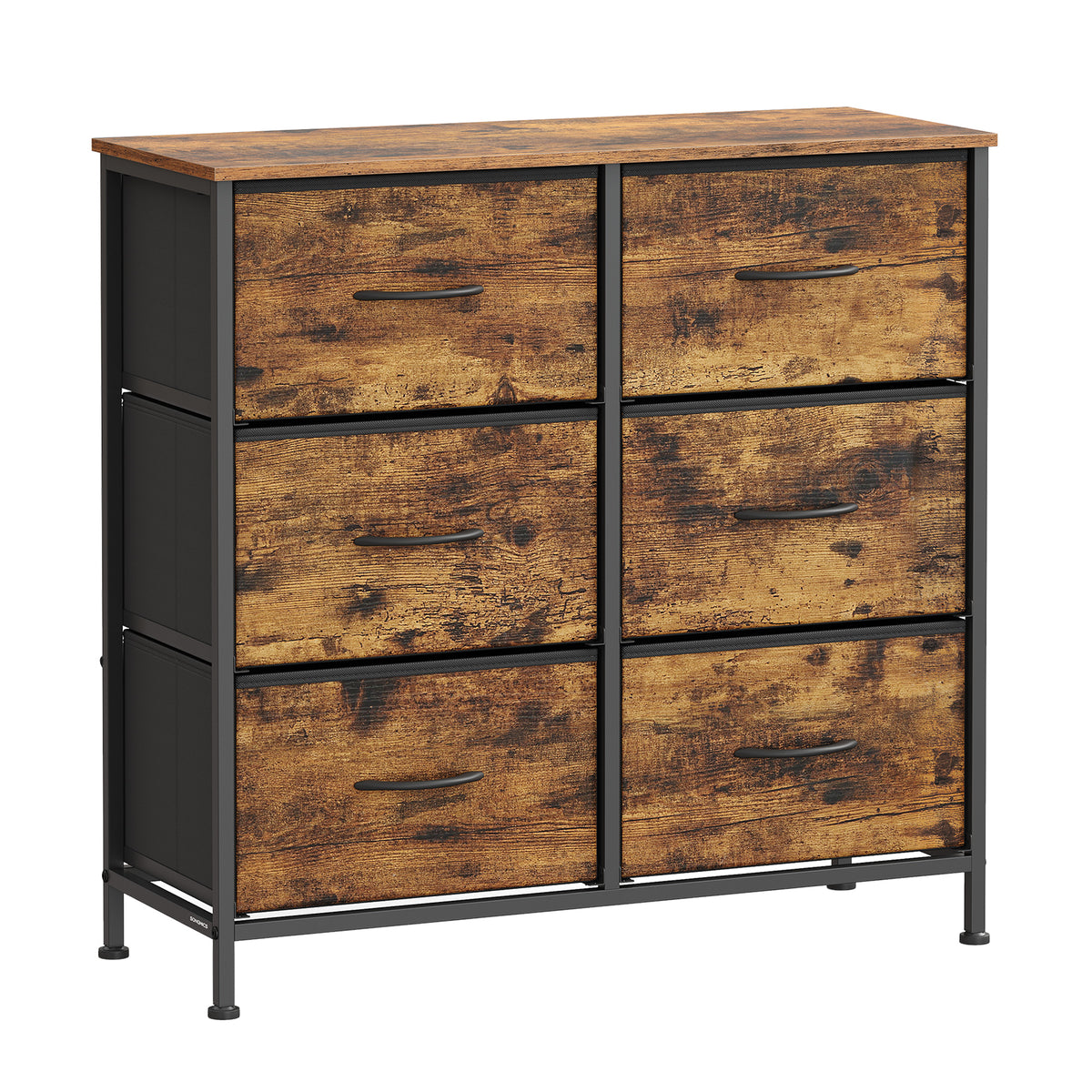 LEDREM Modern 6-Drawer Dresser, Storage Organizer Unit for Bedroom, 30.2 x 11.8 x 29.4 Inches, Black and Tan