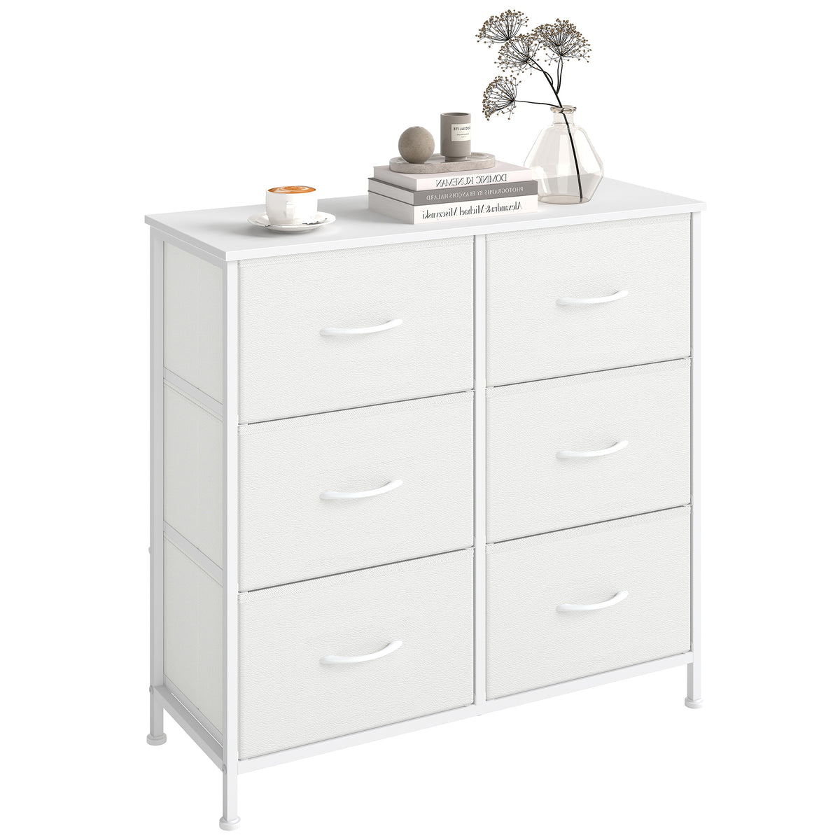 LEDREM Modern basic 6-Drawer Dresser, Storage Organizer Unit for Bedroom, 30.2 x 11.8 x 29.4 Inches, White