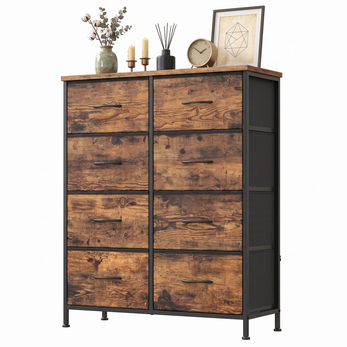 LEDREM Modern 8-Drawer Dresser, Storage Organizer Unit for Bedroom, 30.2 x 11.8 x 37.9 Inches, Black and Tan