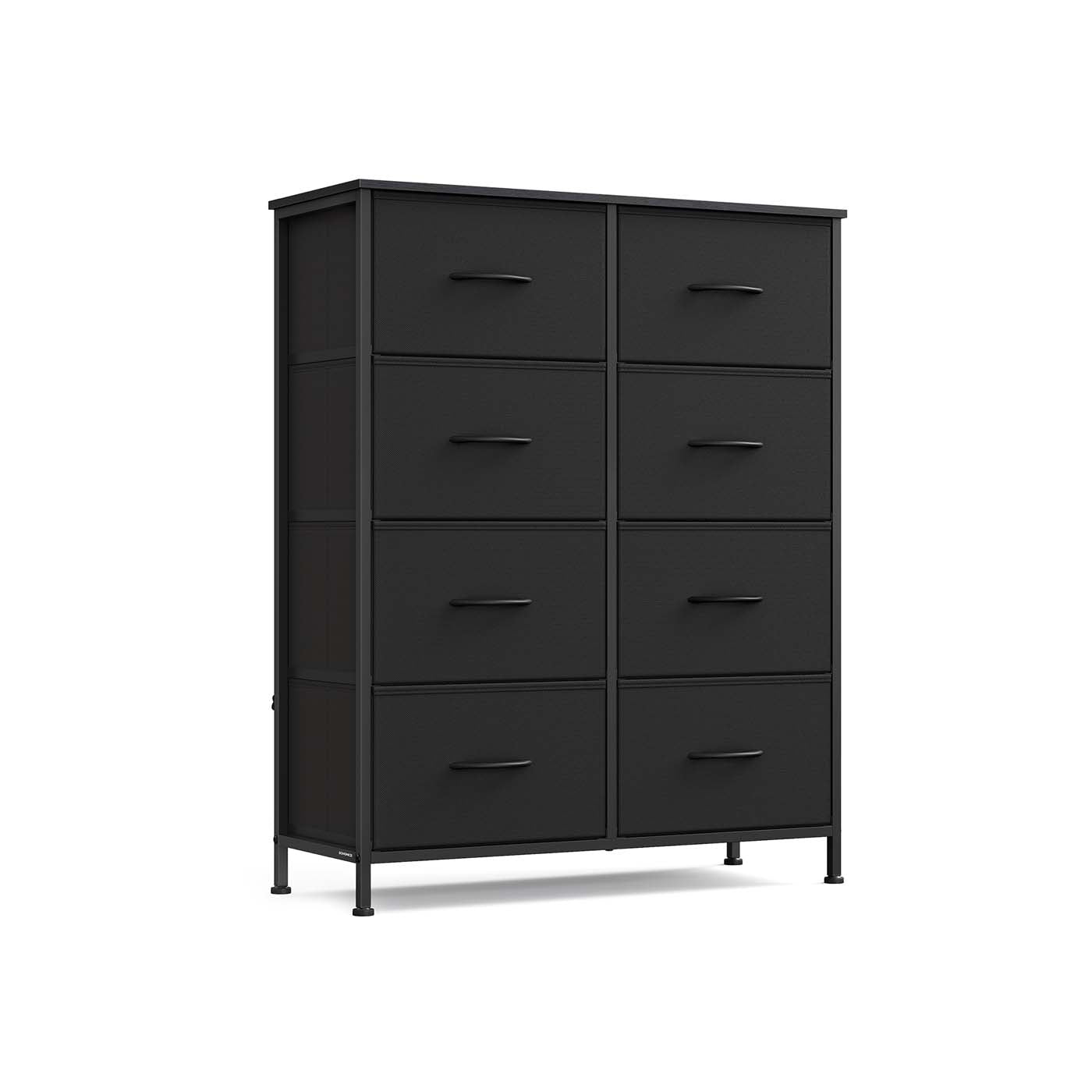 Fabric Drawer Dresser Tower with 8 Drawers, Steel Frame & MDF Top, Freestanding Storage for Bedroom Closet Entryway, Chest Type, Ink Black and Ebony Black