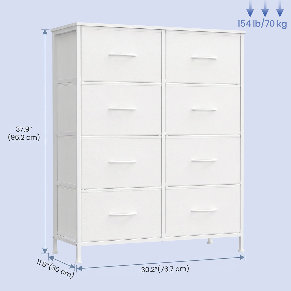 LEDREM Modern 8-Drawer Dresser, Storage Organizer Unit for Bedroom, 30.2 x 11.8 x 37.9 Inches, White