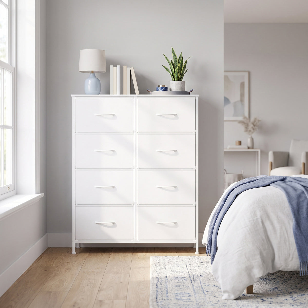 LEDREM Modern 8-Drawer Dresser, Storage Organizer Unit for Bedroom, 30.2 x 11.8 x 37.9 Inches, White