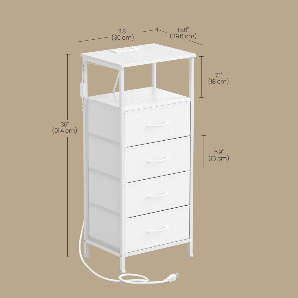 Nightstand with Charging Station & App-Controlled LED Lights, Bed Side Table with 4 Drawers and 1 Open Shelf, Cloud White and Snow White