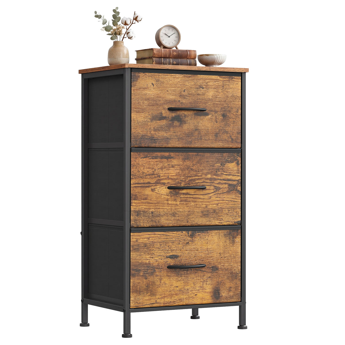 LEDREM Modern 3-Drawer Dresser, Storage Organizer Unit for Bedroom, 15.6 x 11.8 x 29.4 Inches, Black and Tan