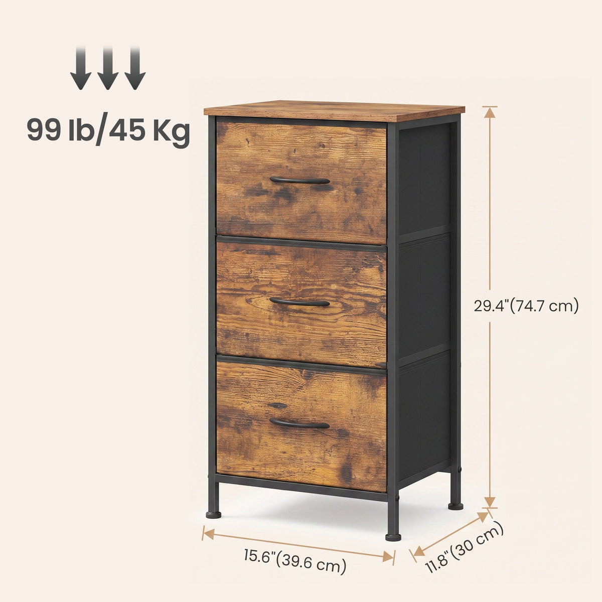 LEDREM Modern 3-Drawer Dresser, Storage Organizer Unit for Bedroom, 15.6 x 11.8 x 29.4 Inches, Black and Tan
