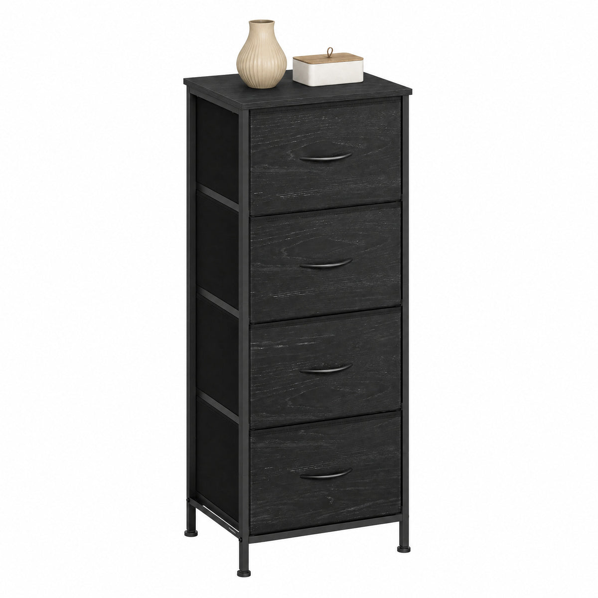 LEDREM Modern basic 4-Drawer Dresser, Storage Organizer Unit for Bedroom, 15.6 x 11.8 x 37.9 Inches, Black
