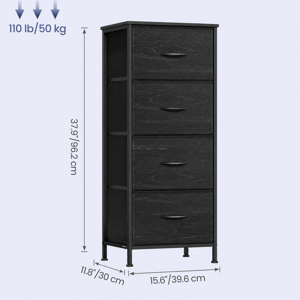 LEDREM Modern basic 4-Drawer Dresser, Storage Organizer Unit for Bedroom, 15.6 x 11.8 x 37.9 Inches, Black