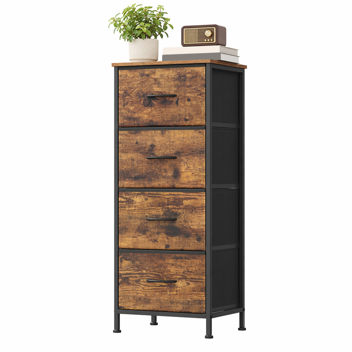 LEDREM Modern 4-Drawer Dresser, Storage Organizer Unit for Bedroom, 15.6 x 11.8 x 37.9 Inches, Black and Tan