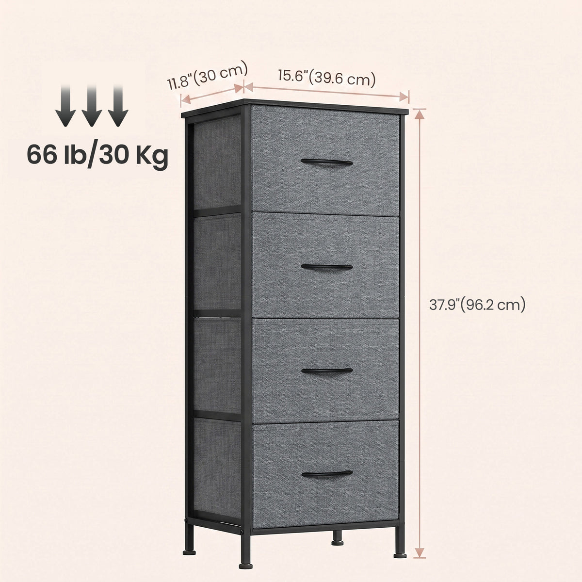 LEDREM Modern 4-Drawer Dresser, Storage Organizer Unit for Bedroom, 15.6 x 11.8 x 37.9 Inches, Gray
