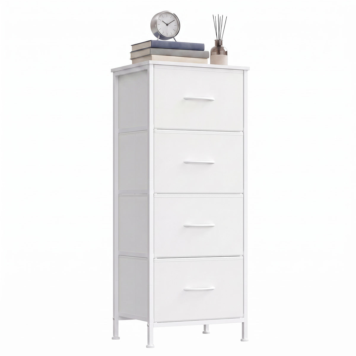 LEDREM Modern 4-Drawer Dresser, Storage Organizer Unit for Bedroom, 15.6 x 11.8 x 37.9 Inches, White