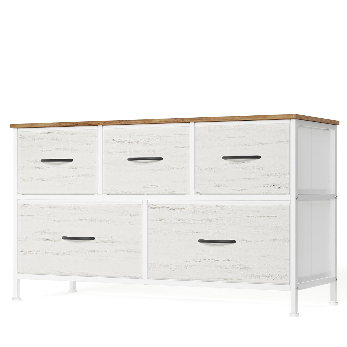 LEDREM Modern basic 5-Drawer Dresser, Storage Organizer Unit for Bedroom, 38.9 x 11.8 x 20.9 Inches, White