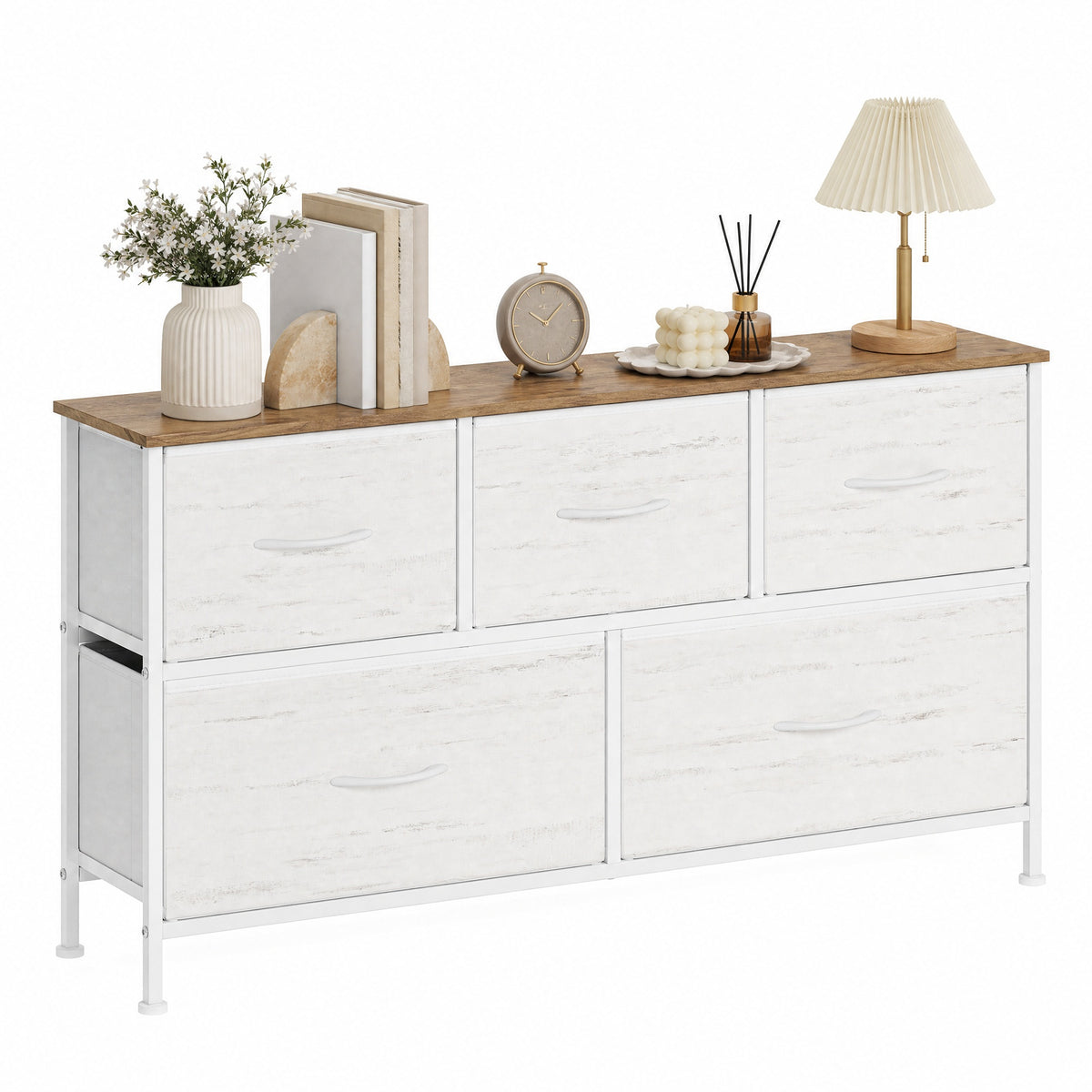 LEDREM Modern basic 5-Drawer Dresser, Storage Organizer Unit for Bedroom, 38.9 x 11.8 x 20.9 Inches, White