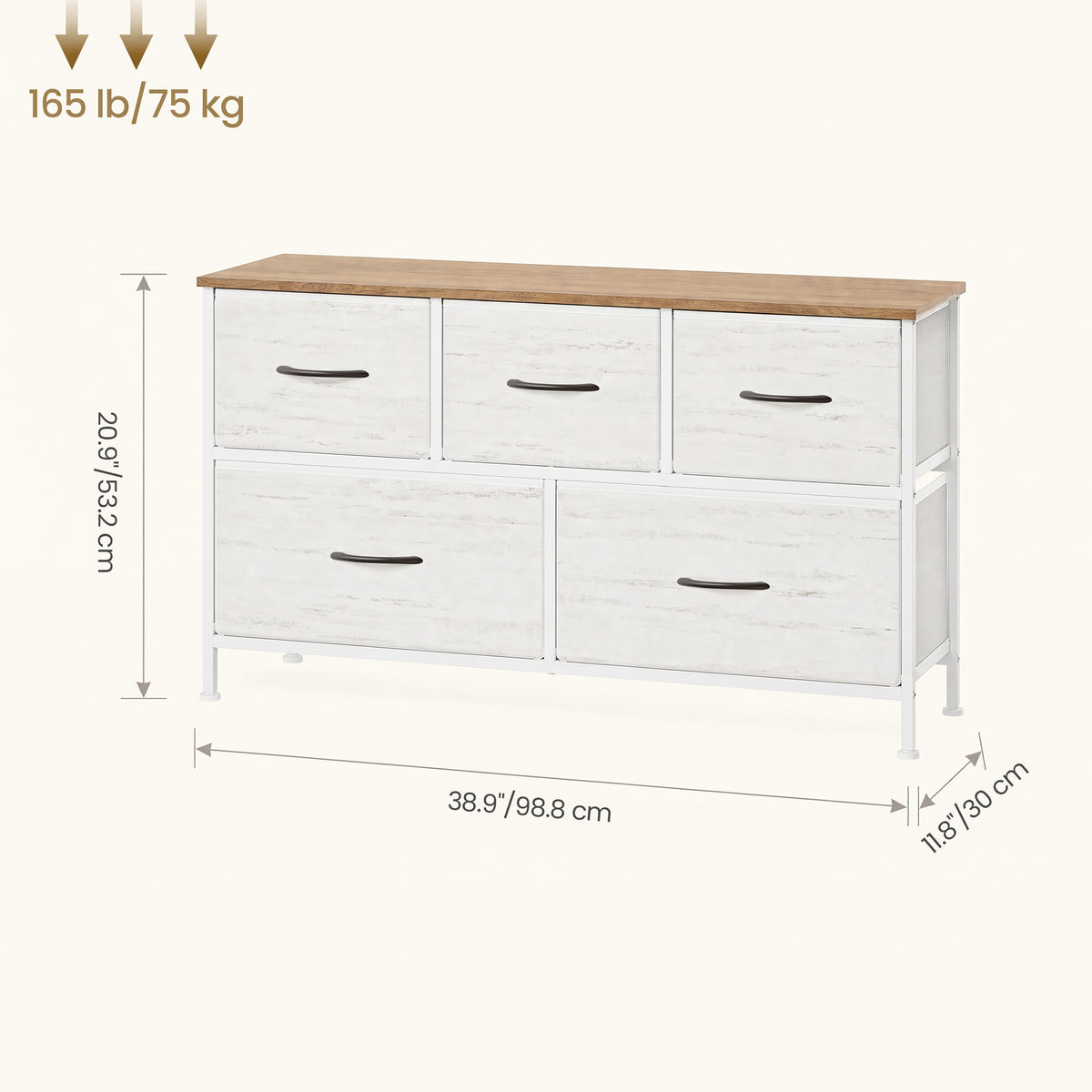 LEDREM Modern basic 5-Drawer Dresser, Storage Organizer Unit for Bedroom, 38.9 x 11.8 x 20.9 Inches, White