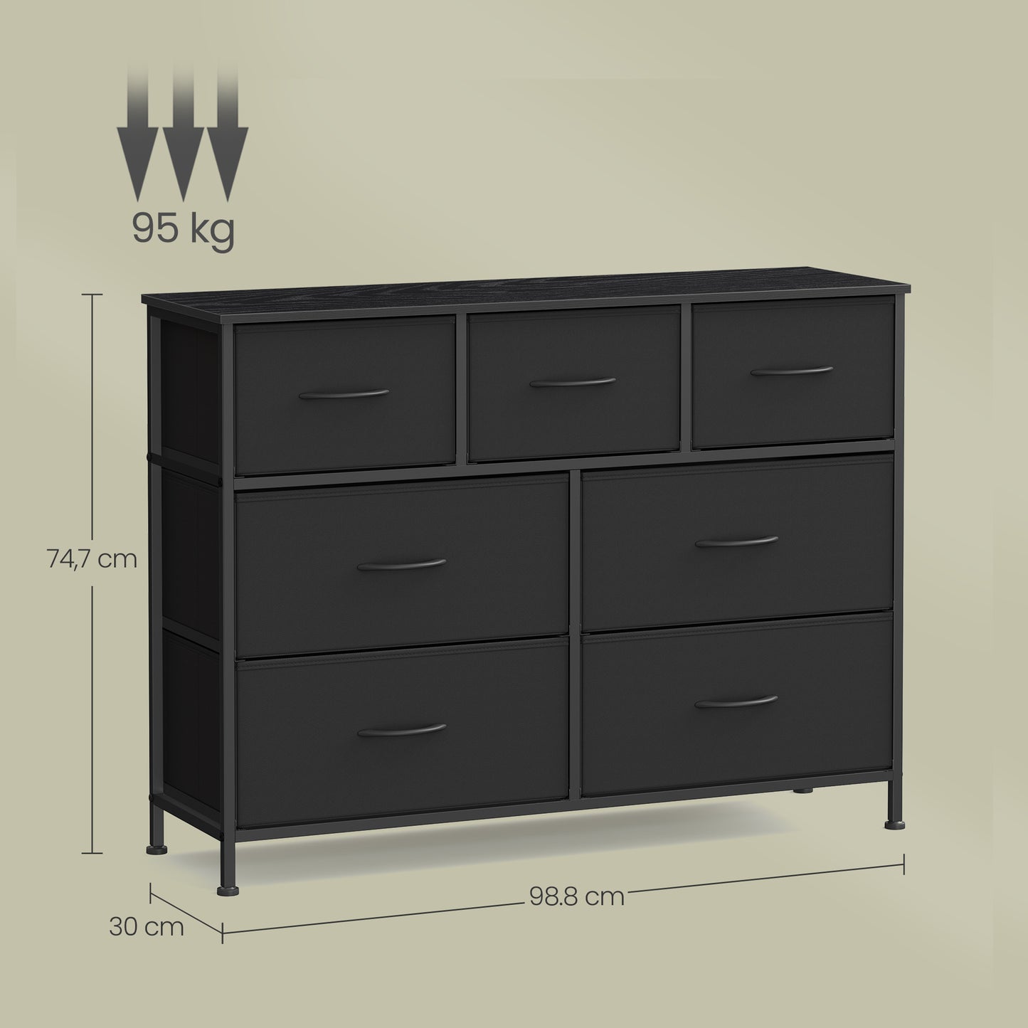 7-Drawer Chest of Drawers for Bedroom, Storage Tower Unit with Steel Frame, for Closet Hallway Living Room, Ink Black and Ebony Black