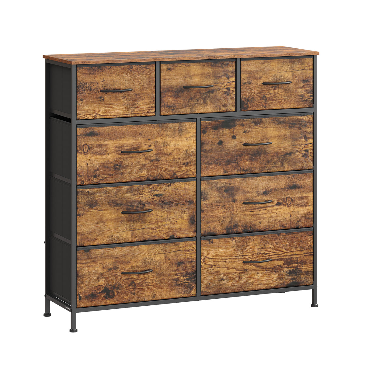 LEDREM Modern 9-Drawer Dresser, Storage Organizer Unit for Bedroom, 38.9 x 11.8 x 37.9 Inches, Black and Tan