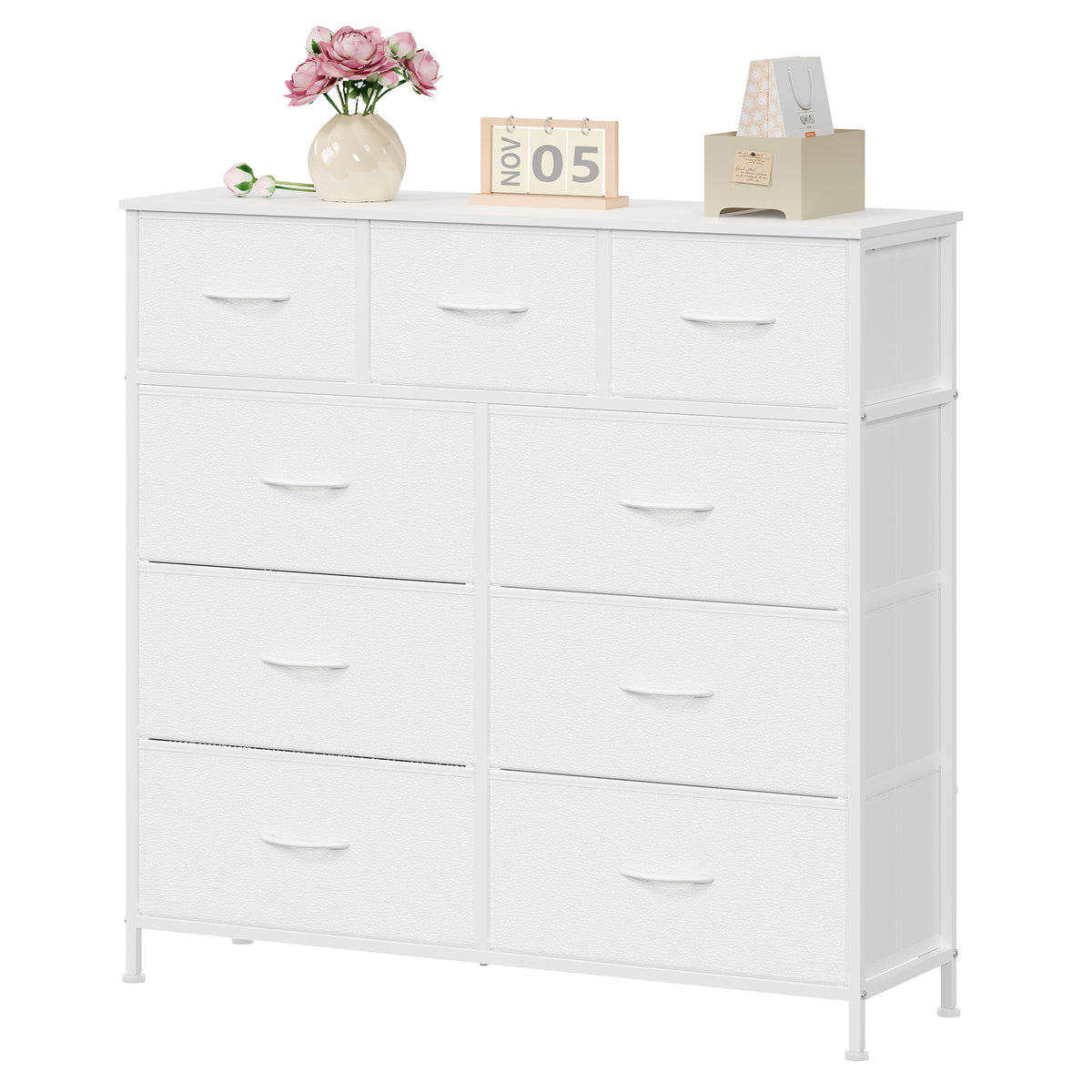 LEDREM Modern basic 9-Drawer Dresser, Storage Organizer Unit for Bedroom, 38.9 x 11.8 x 37.9 Inches, White